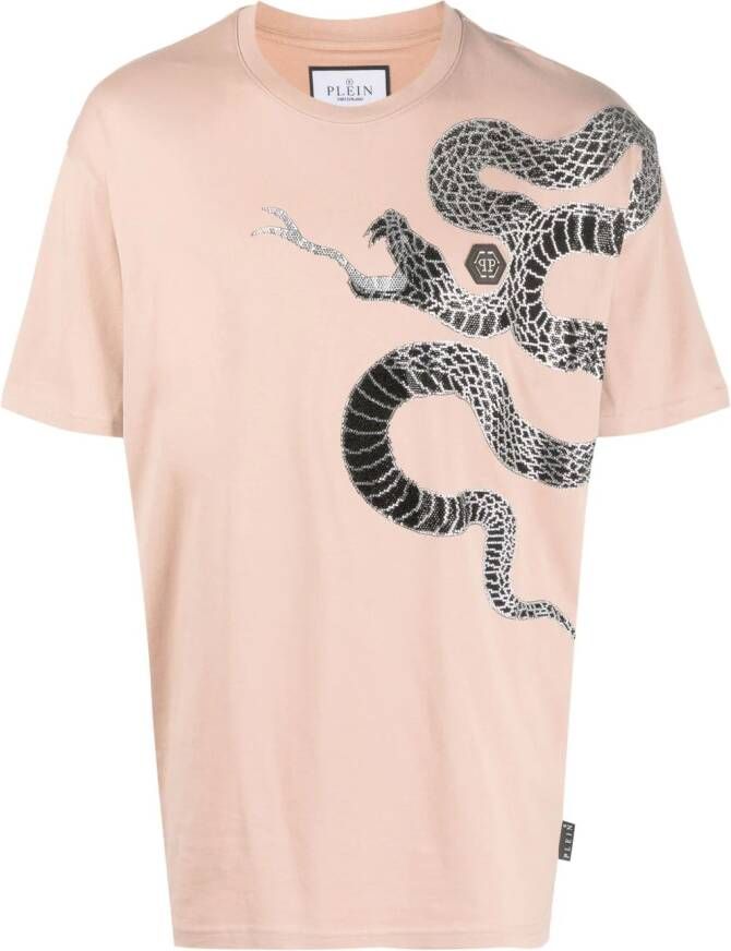 Philipp Plein T-shirt met slangenprint Beige