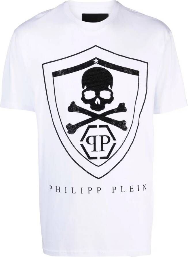Philipp Plein T-shirt met stras logo Wit
