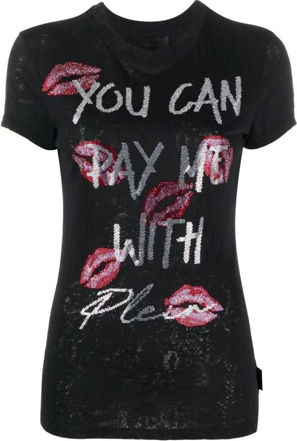 Philipp Plein T-shirt verfraaid met stras Zwart