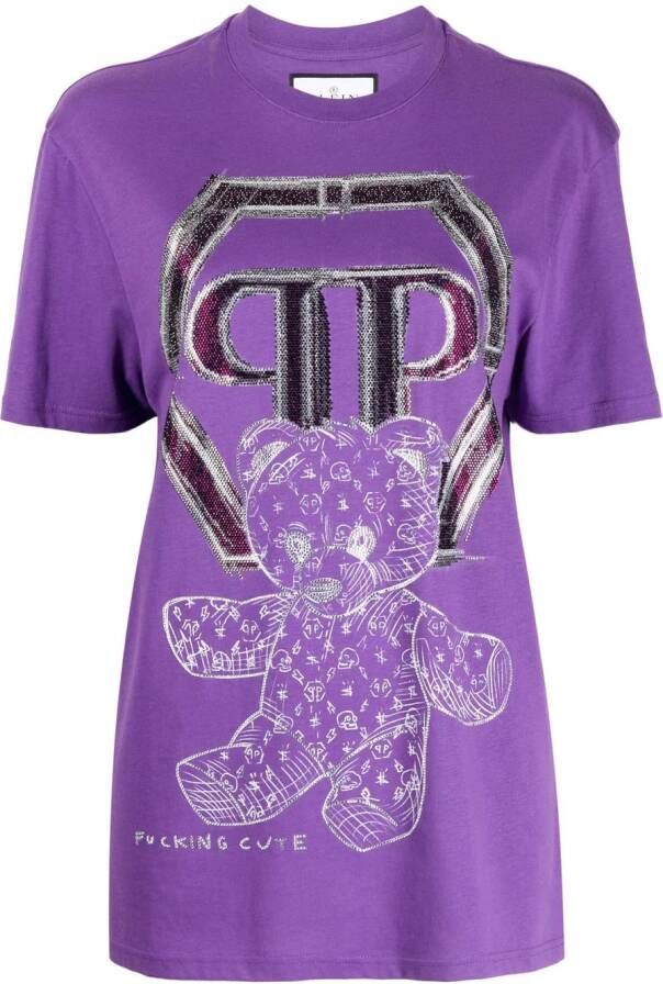 Philipp Plein T-shirt met teddybeerprint Paars