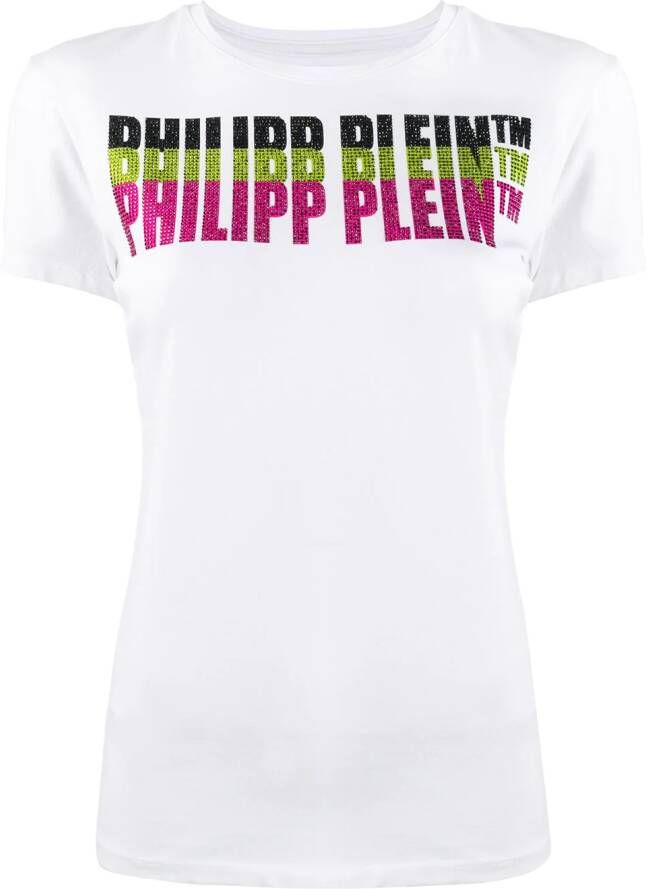 Philipp Plein T-shirt met verfraaide mouwen Wit