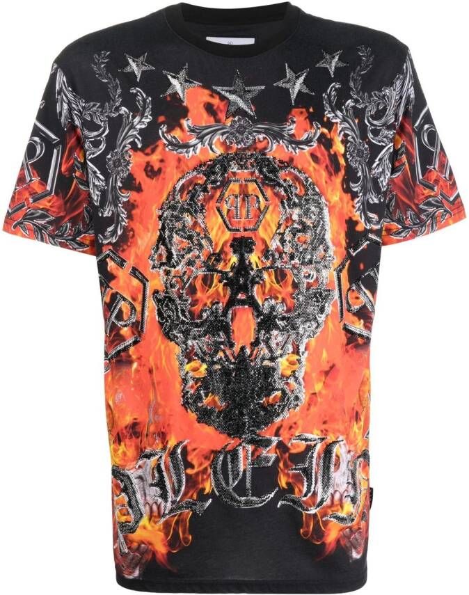 Philipp Plein T-shirt met vlammenprint Zwart