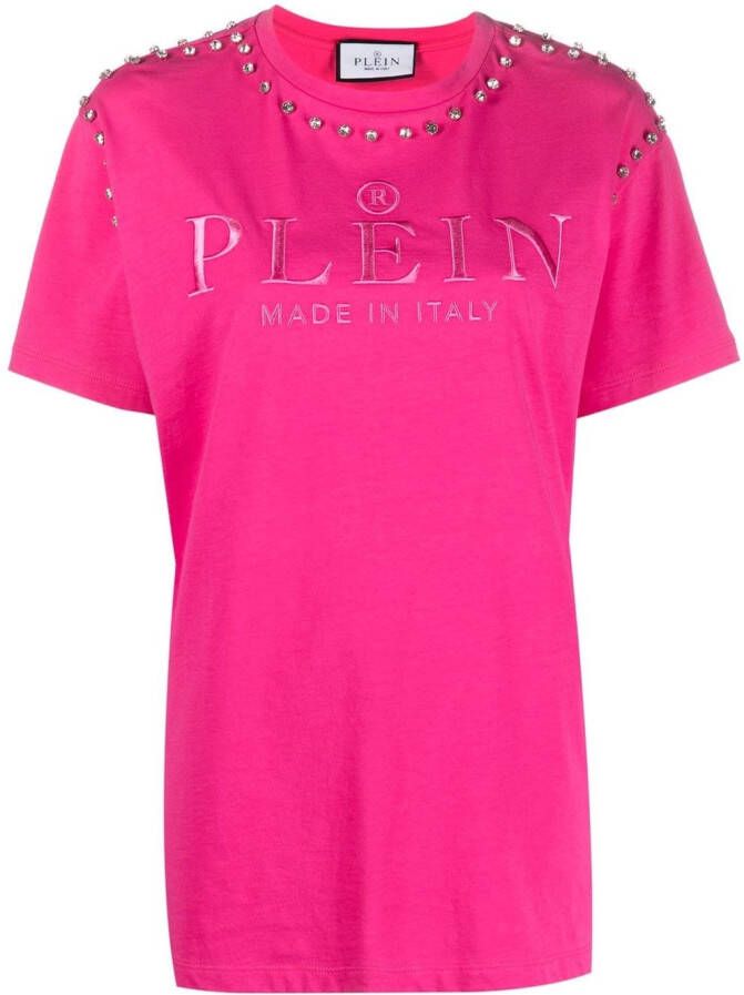 Philipp Plein T-shirt verfraaid met diamant Roze