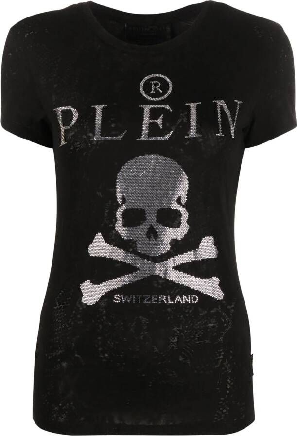 Philipp Plein T-shirt verfraaid met doodskop Zwart