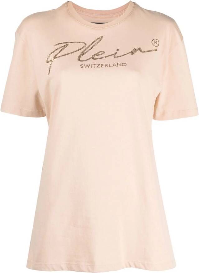 Philipp Plein T-shirt verfraaid met kristal Beige
