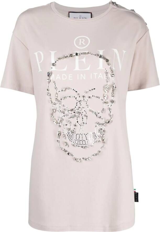 Philipp Plein T-shirt verfraaid met kristallen Beige