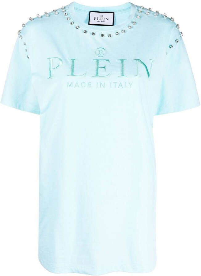 Philipp Plein T-shirt verfraaid met kristallen Blauw
