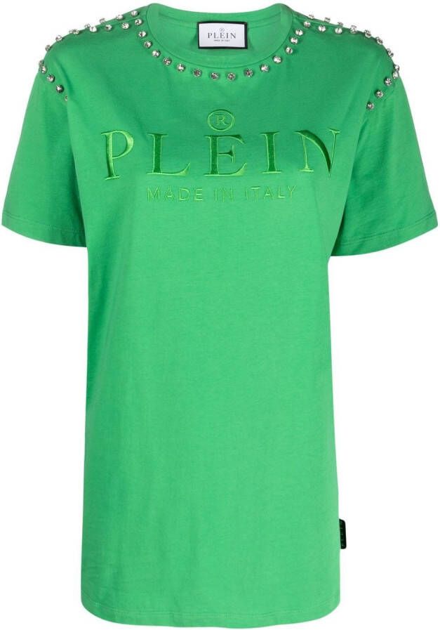 Philipp Plein T-shirt verfraaid met kristallen Groen