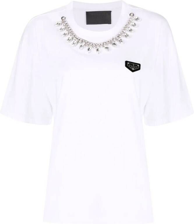 Philipp Plein T-shirt verfraaid met kristallen Wit