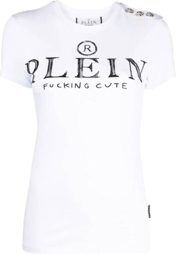 Philipp Plein T-shirt verfraaid met kristallen Wit