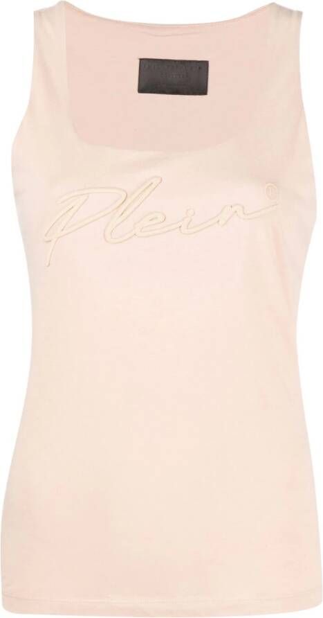 Philipp Plein Top met geborduurd logo Beige