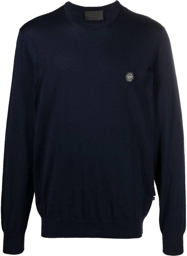 Philipp Plein Sweater met logopatch Blauw