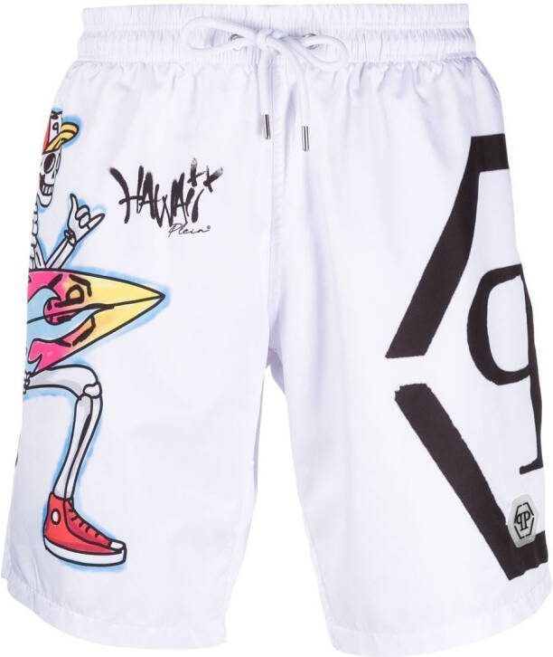 Philipp Plein Zwembroek met trekkoordtaille Wit