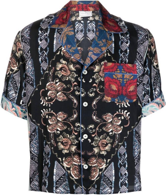 Pierre-Louis Mascia Shirt met bloe print Zwart
