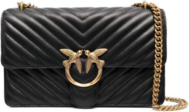 PINKO Medium Love One gewatteerde schoudertas met chevron-streep Zwart
