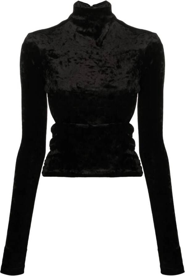 PINKO cut-out detail velvet top Zwart