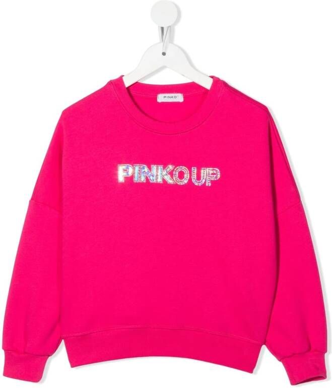 Pinko Kids Sweater met logo applicatie Roze