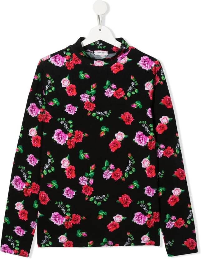 Pinko Kids T-shirt met bloemenprint Zwart