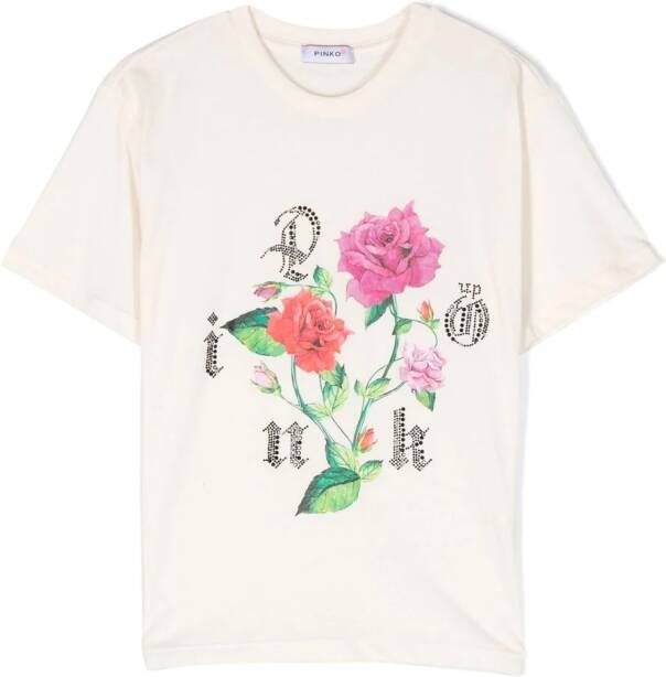 Pinko Kids T-shirt met bloe print Beige