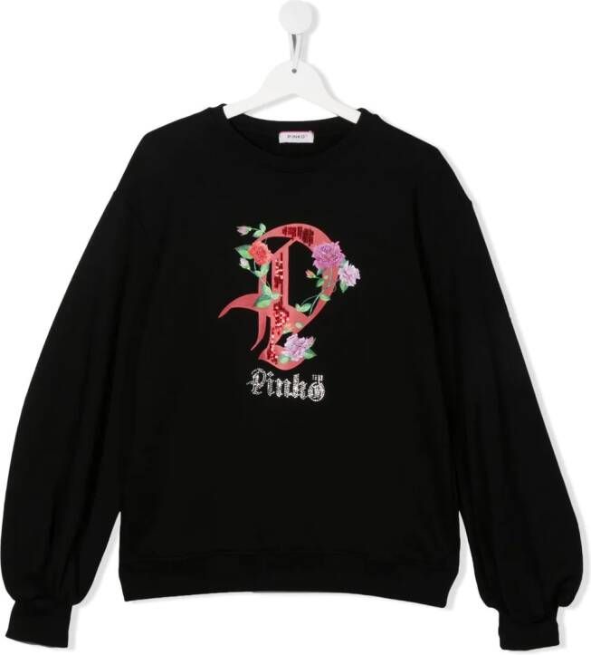 Pinko Kids Sweater met logoprint Zwart