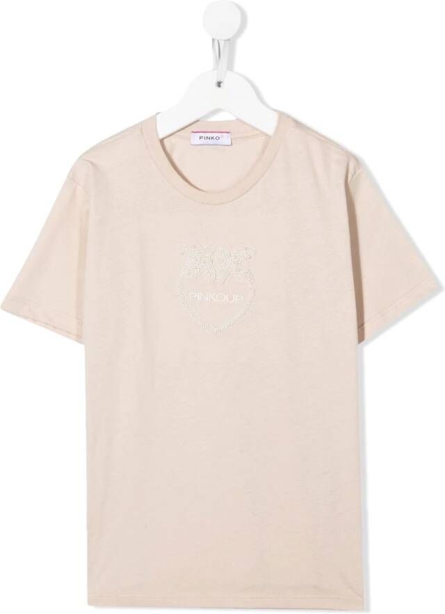Pinko Kids T-shirt met geborduurd logo Beige