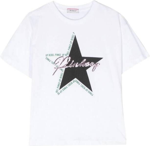 Pinko Kids T-shirt met logo van pailletten Wit