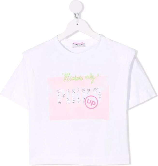 Pinko Kids T-shirt met logo van stras Wit
