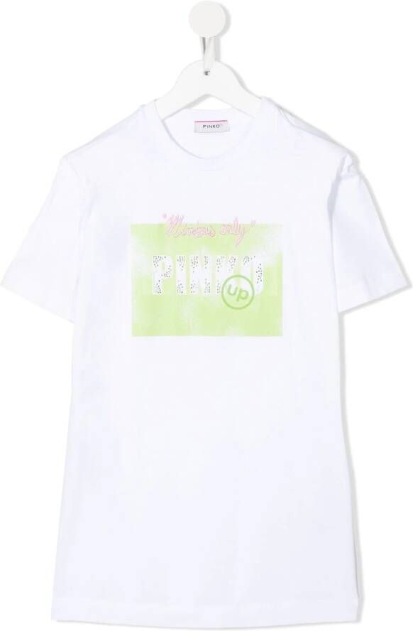 Pinko Kids T-shirtjurk met logoprint Wit
