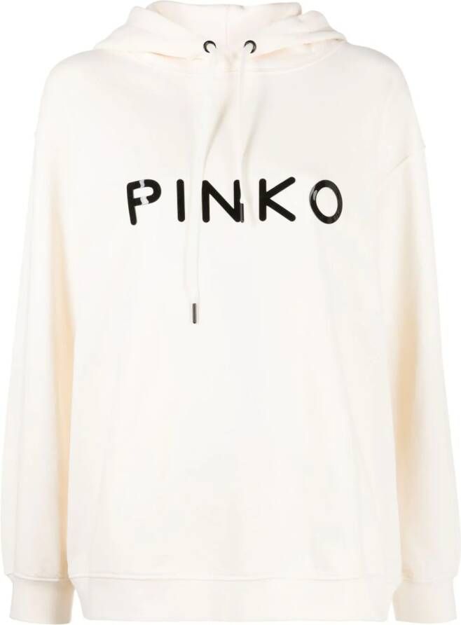 PINKO logo-appliqué cotton hoodie Roze