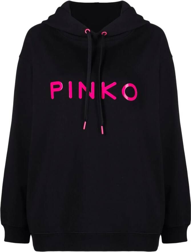 PINKO logo-appliqué cotton hoodie Zwart