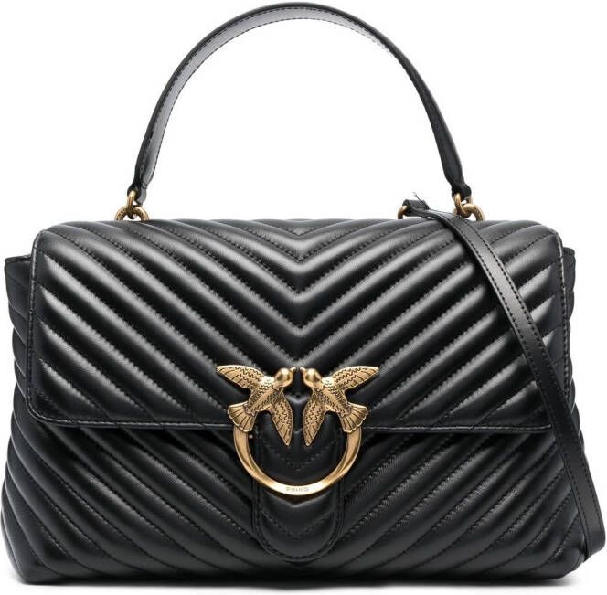 PINKO Love Lady Puff grote tas met chevron streep Zwart