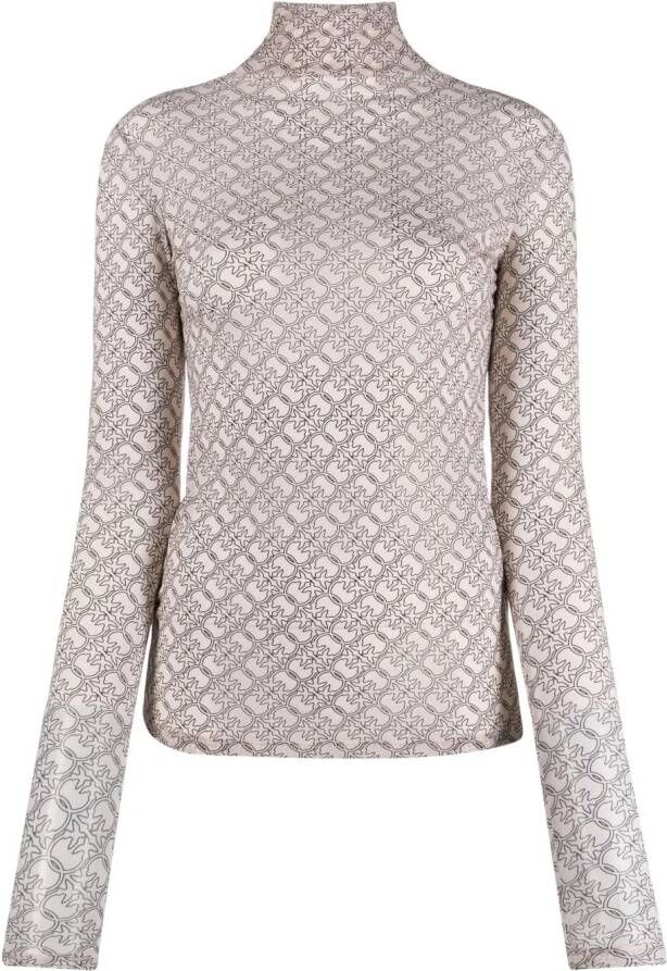 PINKO Love Birds-print long-sleeve T-shirt Beige