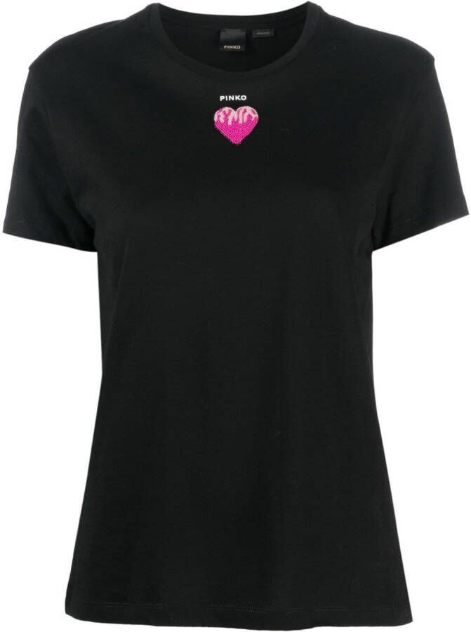 PINKO T-shirt met kralen hart Zwart
