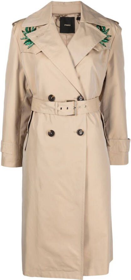 PINKO Trenchcoat met geborduurde bloemen Beige