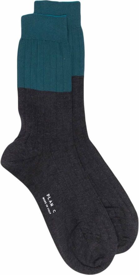 Plan C Geribbelde sokken Blauw