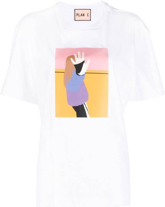 Plan C T-shirt met print Wit