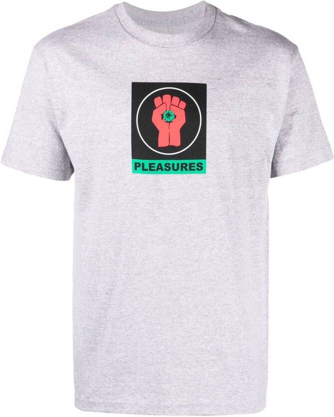 Pleasures T-shirt met logoprint Grijs