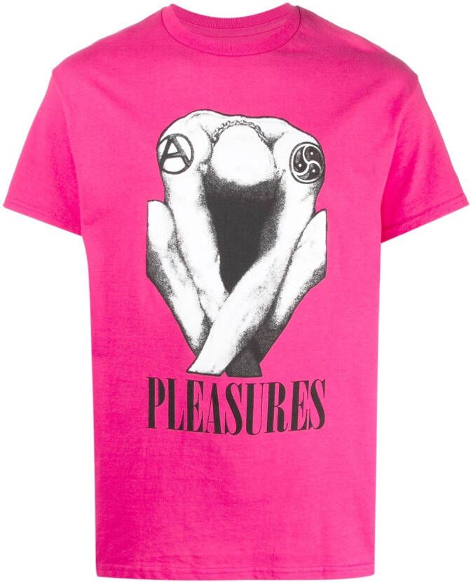 Pleasures T-shirt met logoprint Roze