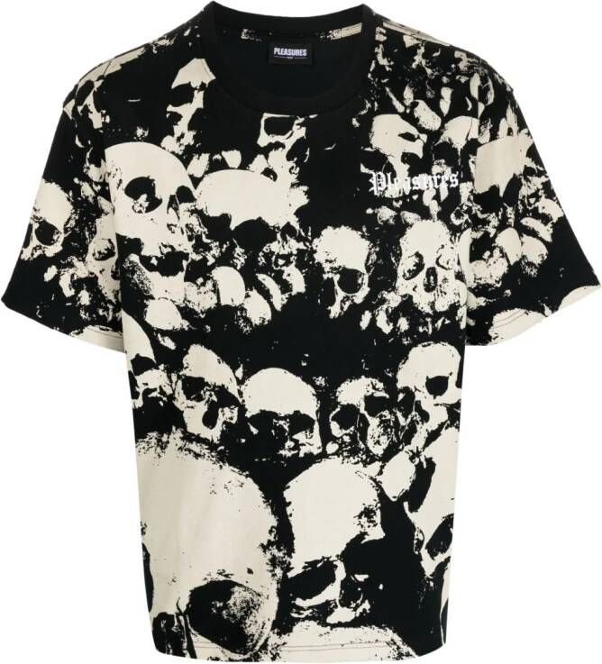 Pleasures T-shirt met doodskopprint Zwart