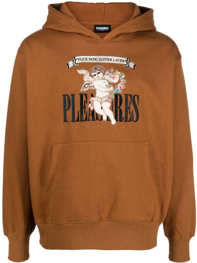 Pleasures Hoodie met geborduurd logo Bruin
