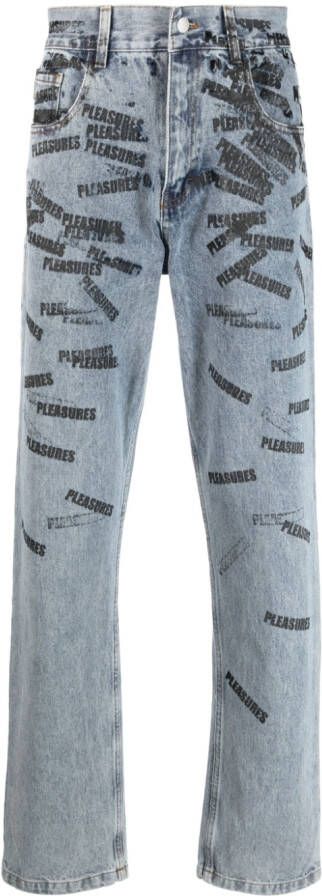 Pleasures Jeans met logoprint Blauw