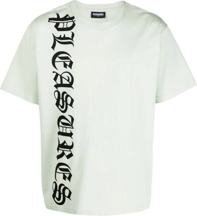 Pleasures T-shirt met logoprint Groen