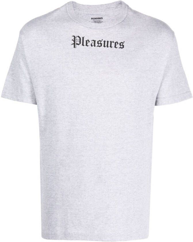 Pleasures T-shirt met logoprint Grijs