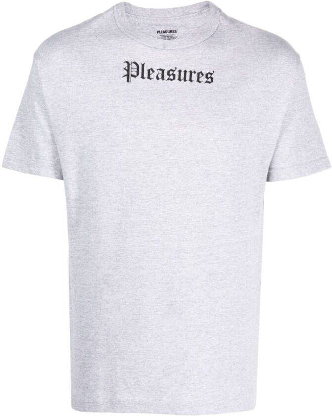 Pleasures T-shirt met logoprint Grijs