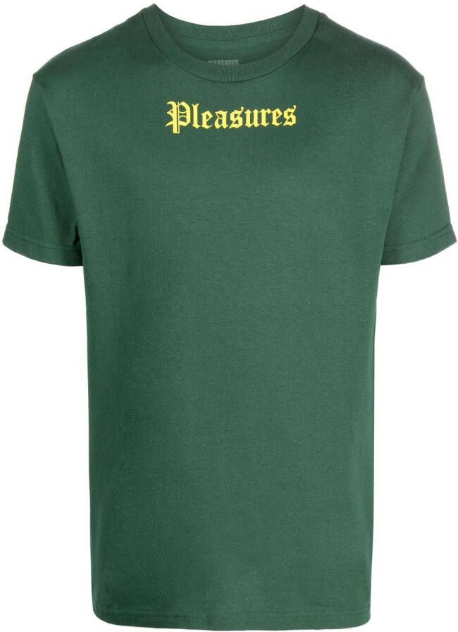Pleasures T-shirt met logoprint Groen