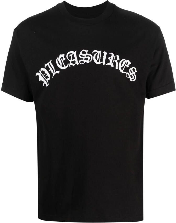 Pleasures T-shirt met logoprint Zwart