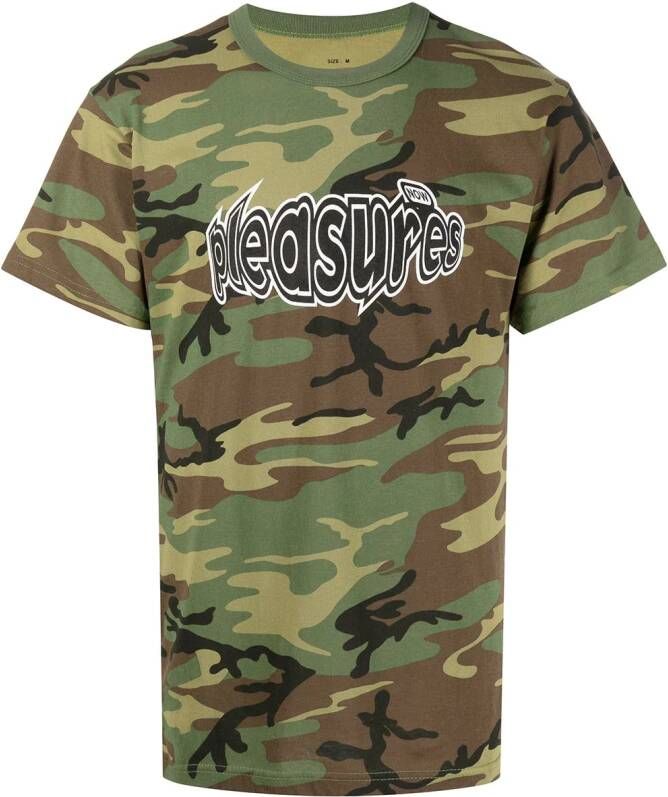 Pleasures T-shirt met camouflageprint Groen