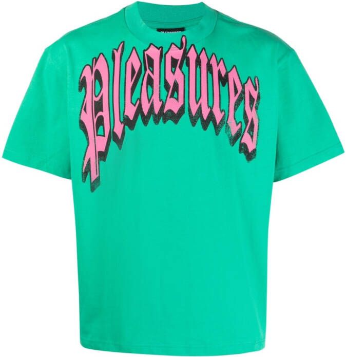 Pleasures T-shirt met logoprint Groen