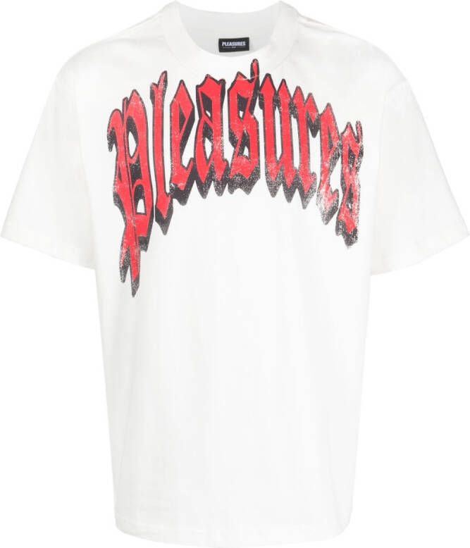 Pleasures T-shirt met logoprint Wit