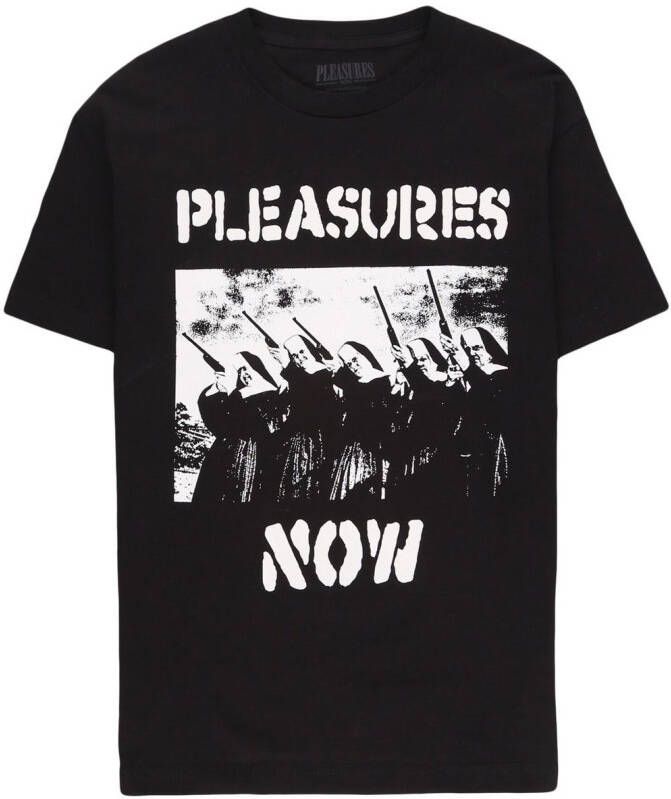 Pleasures T-shirt met logoprint Zwart